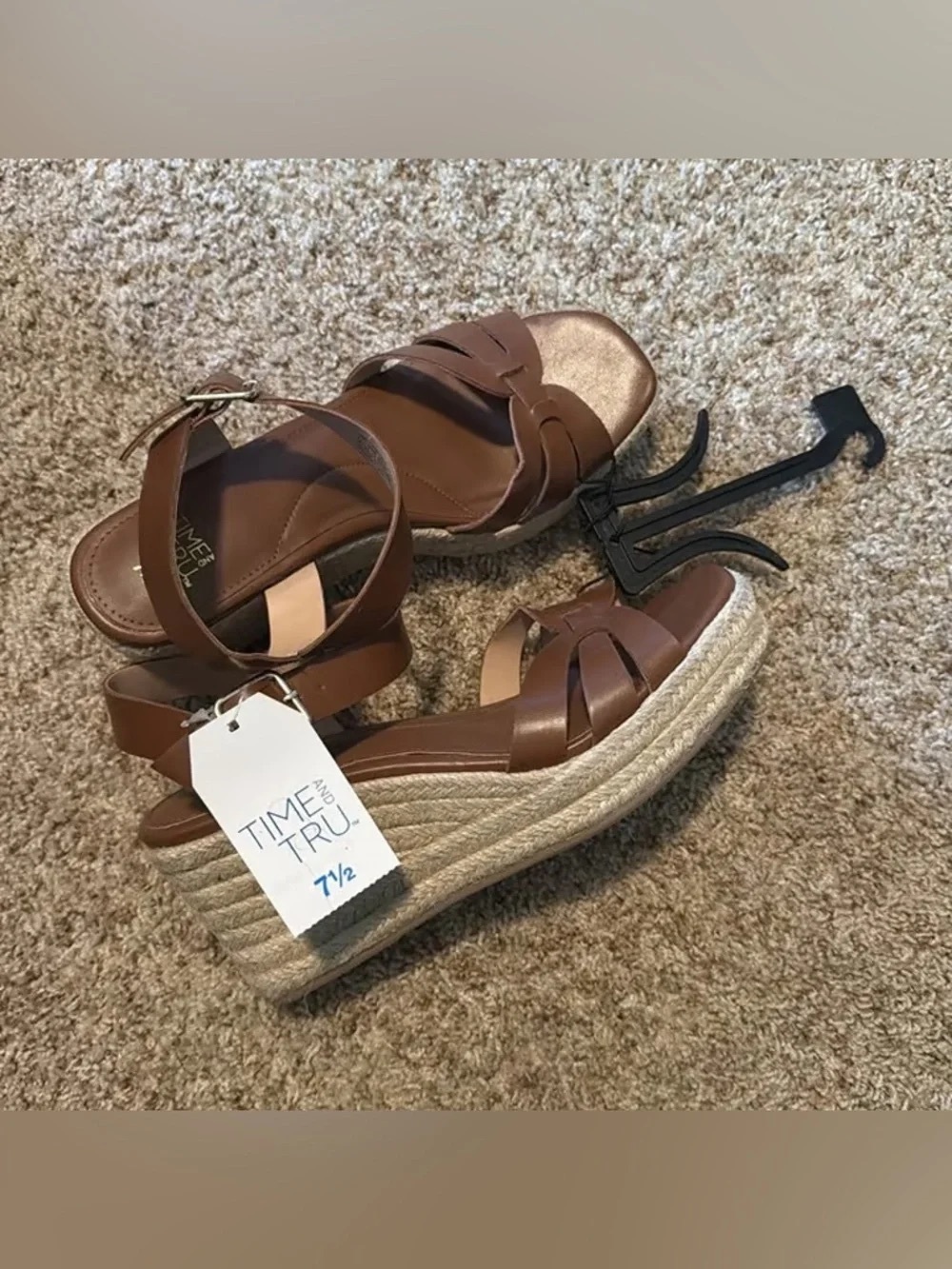 Time and Tru Brown Woven Espadrille Platform Sandals